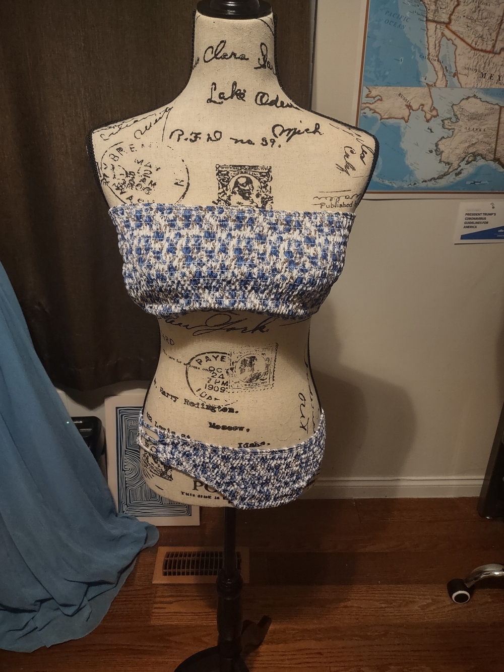 SHEIN Blue and White Smocked Bandeau Bikini Set